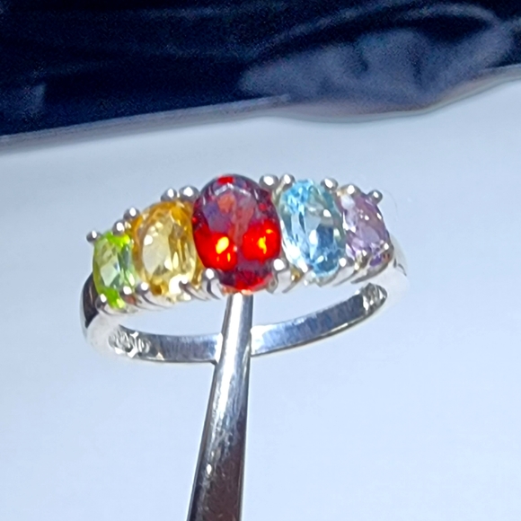 925 Sterling Silver Multi Color Gemstones Ring Bracelet and earrings set - Picture 2 of 13